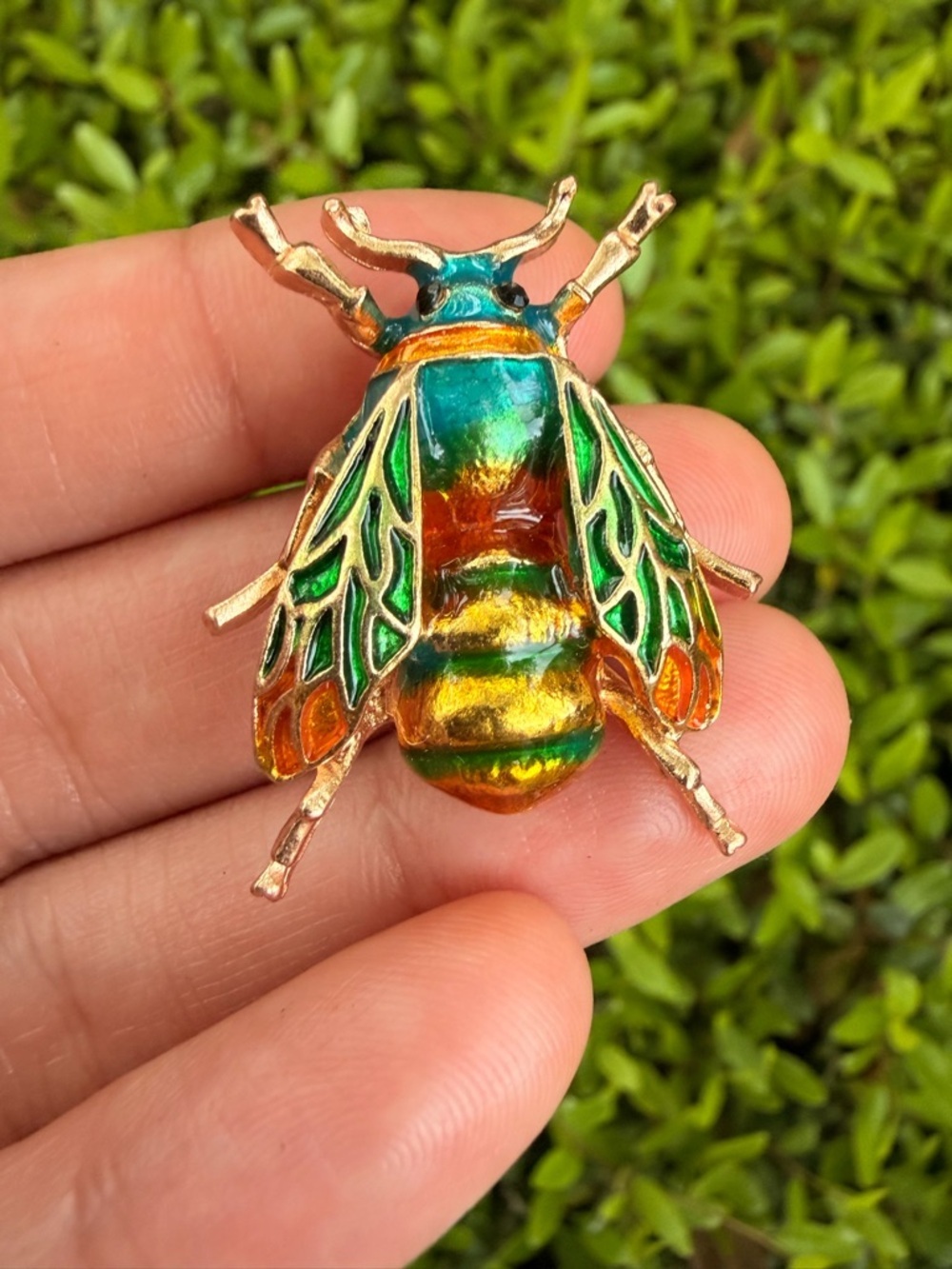 Colorful Beetle Enamel Brooch - Green, Teal, Amber - Picture 5 of 5